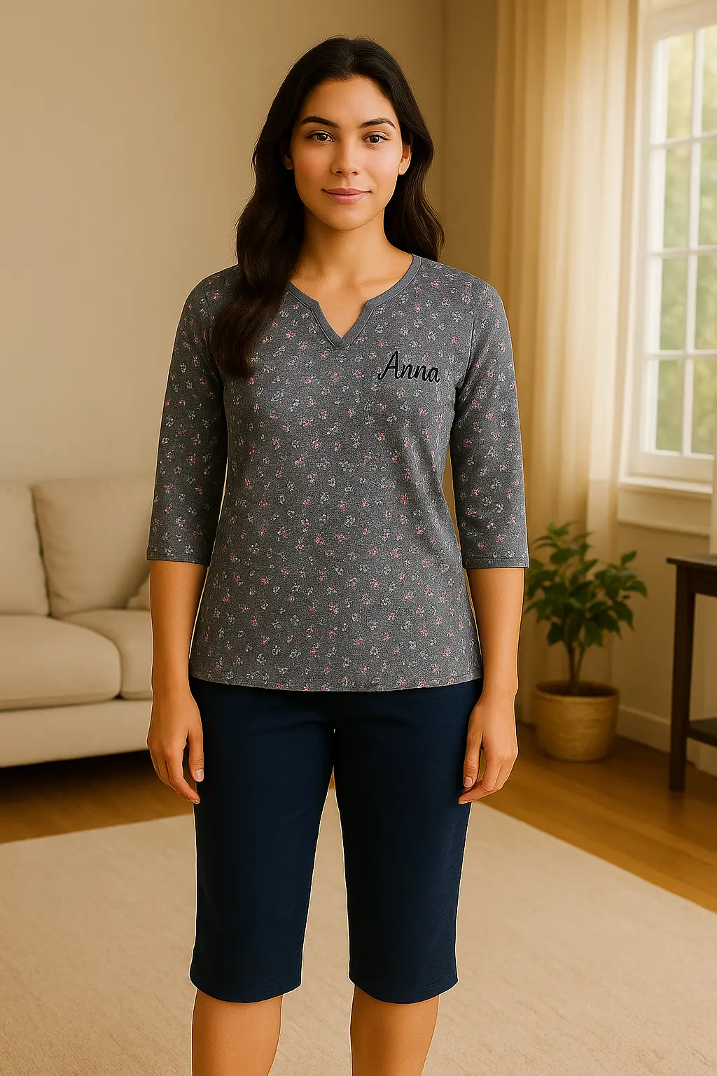 Pyjama femme ensemble lavande fleurie LB Pyjama