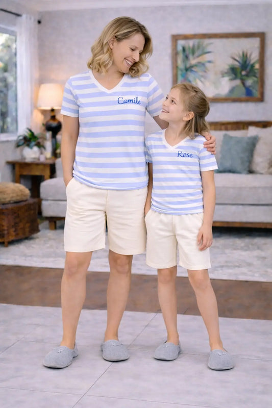 Pyjama Mére et fille - ensemble ensemble horizon bleu short LB Pyjama