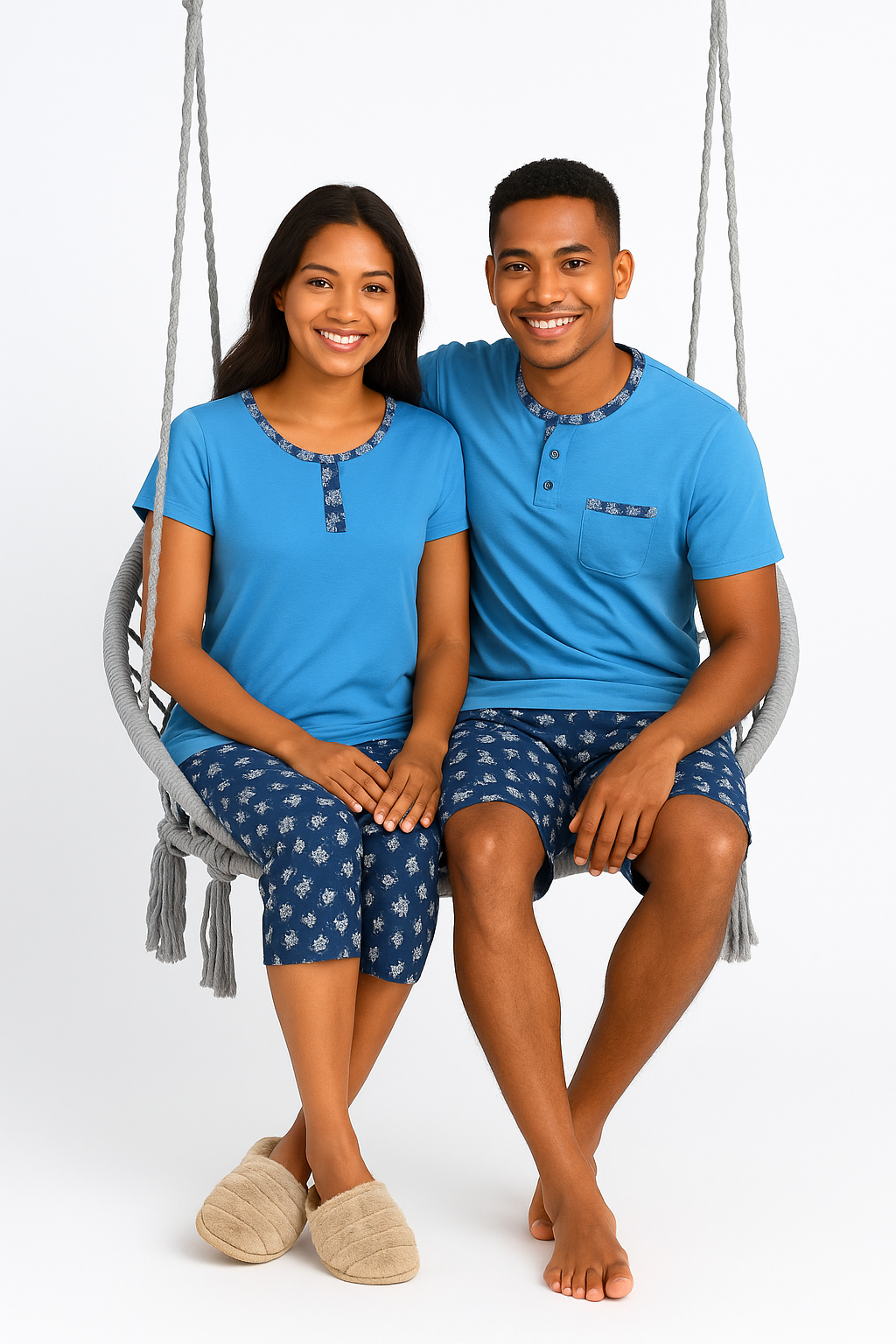 Pyjama couple ensemble bleu sérénité pantalon