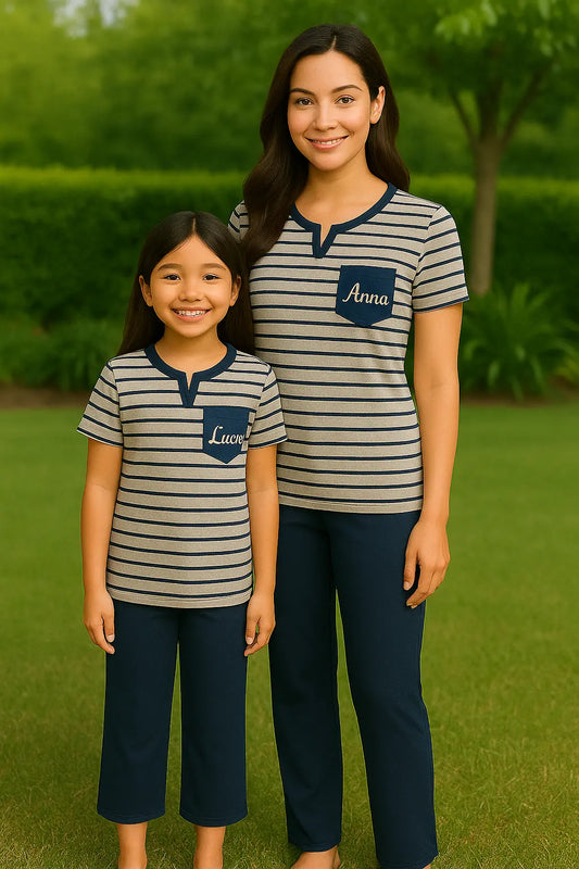 Pyjama duos mere fille ensemble bleu réconfort LB Pyjama