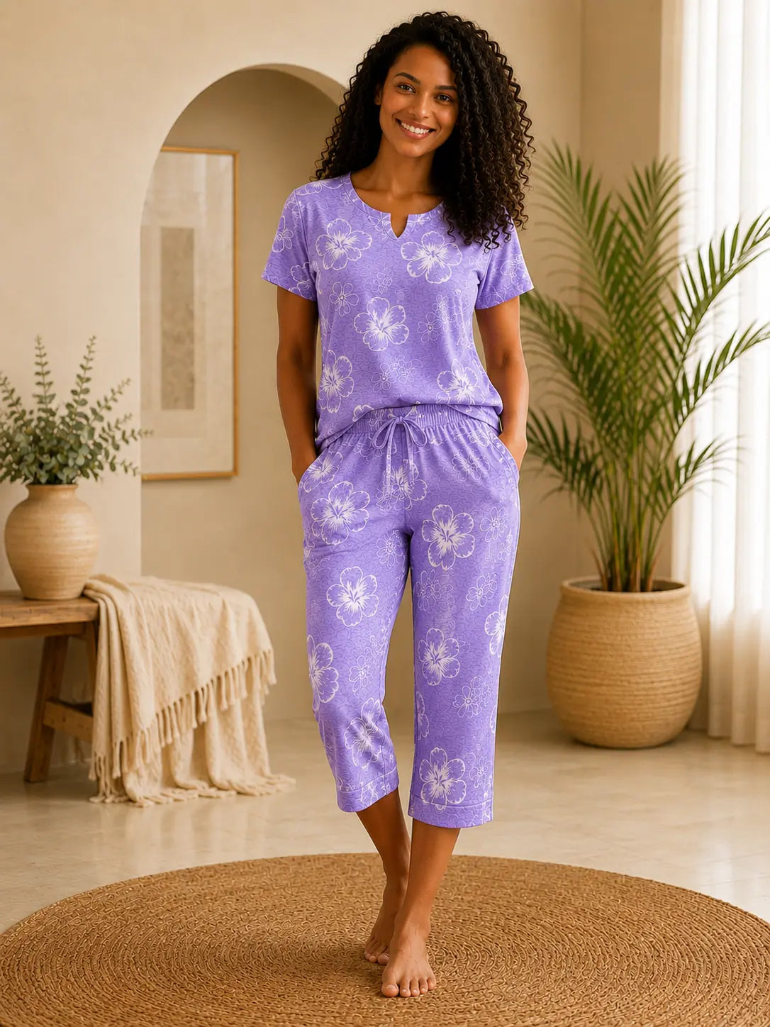 Pyjama Femme – Ensemble Coeur lavande