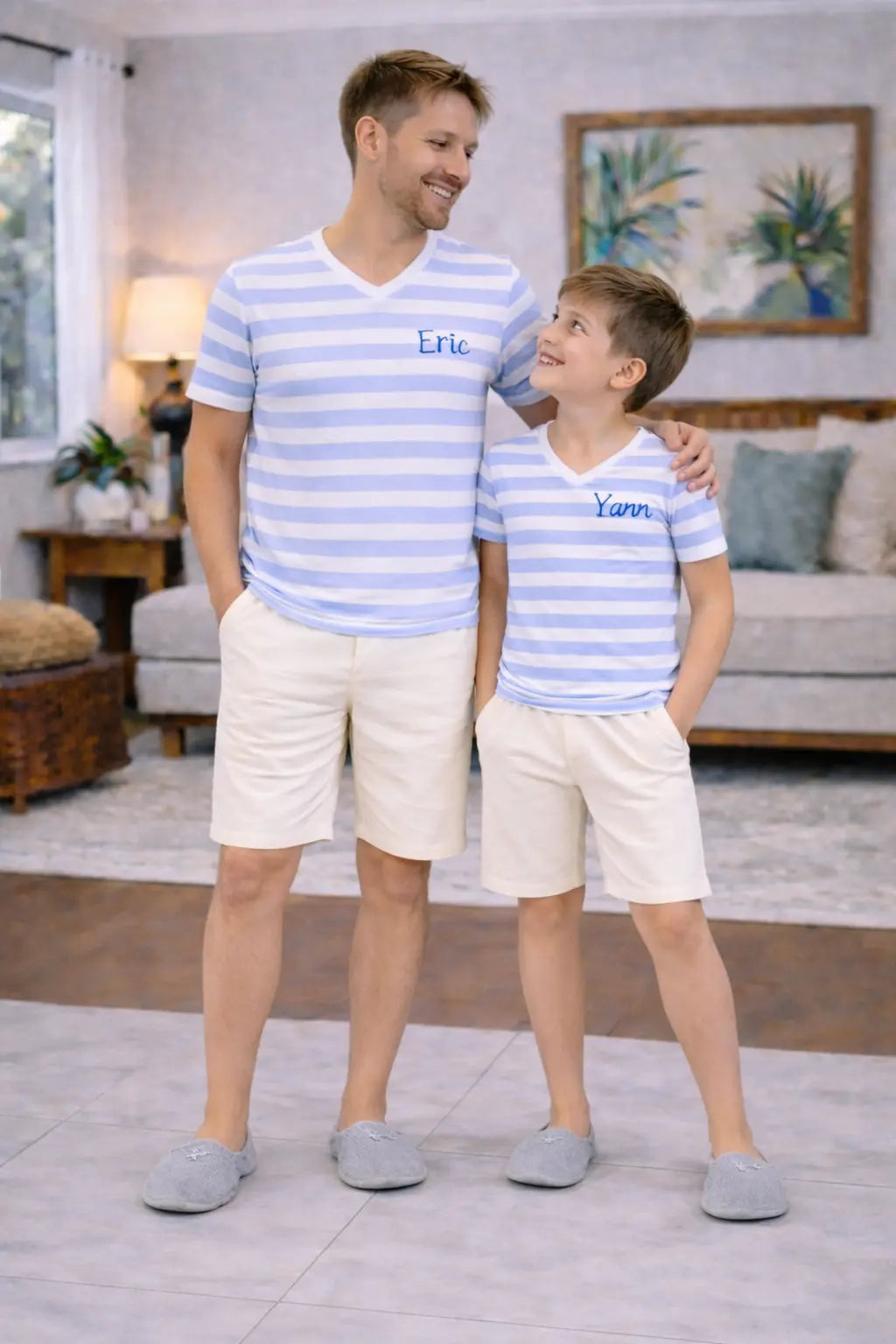 Pyjama Pére et fils - ensemble ensemble horizon bleu short LB Pyjama