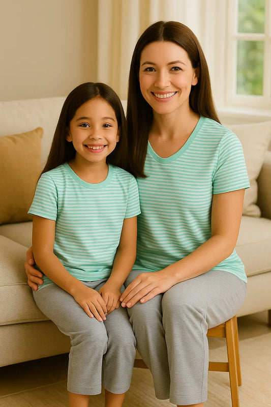 Pyjama duos mère et fille ensemble menthe fraîche LB Pyjama