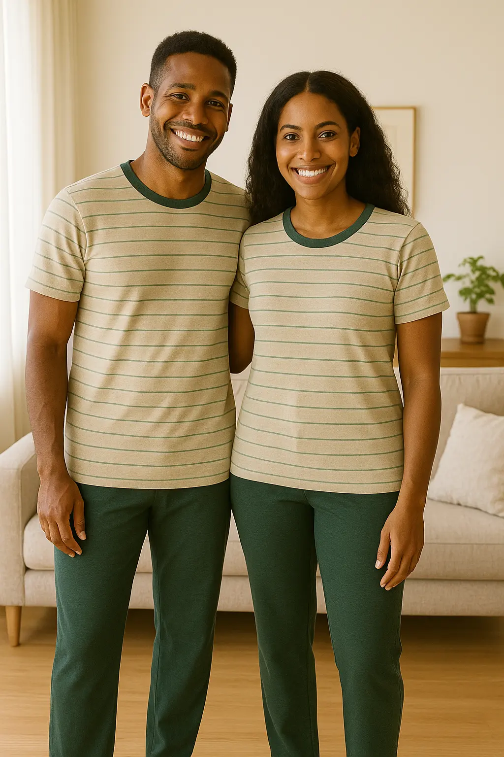 Pyjama couple ensemble vert harmonie pantalon LB Pyjama