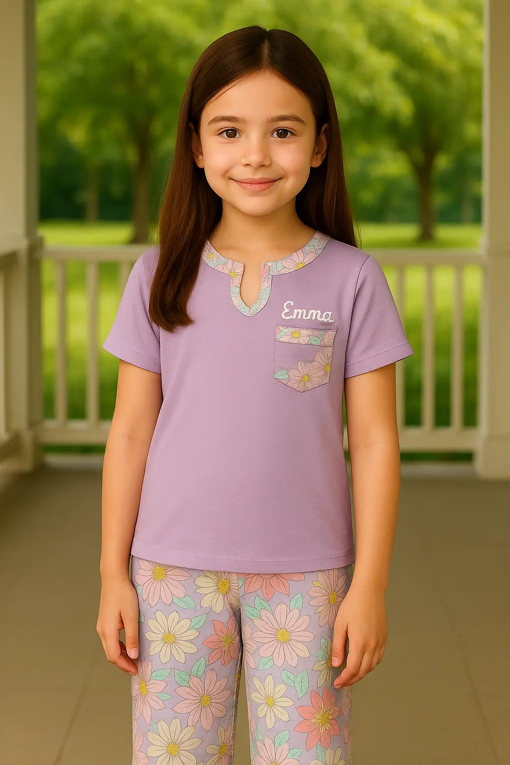 Pyjama fille ensemble lavande fleurie LB Pyjama