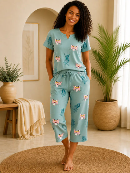 Pyjama Femme – Ensemble Panthère tropical