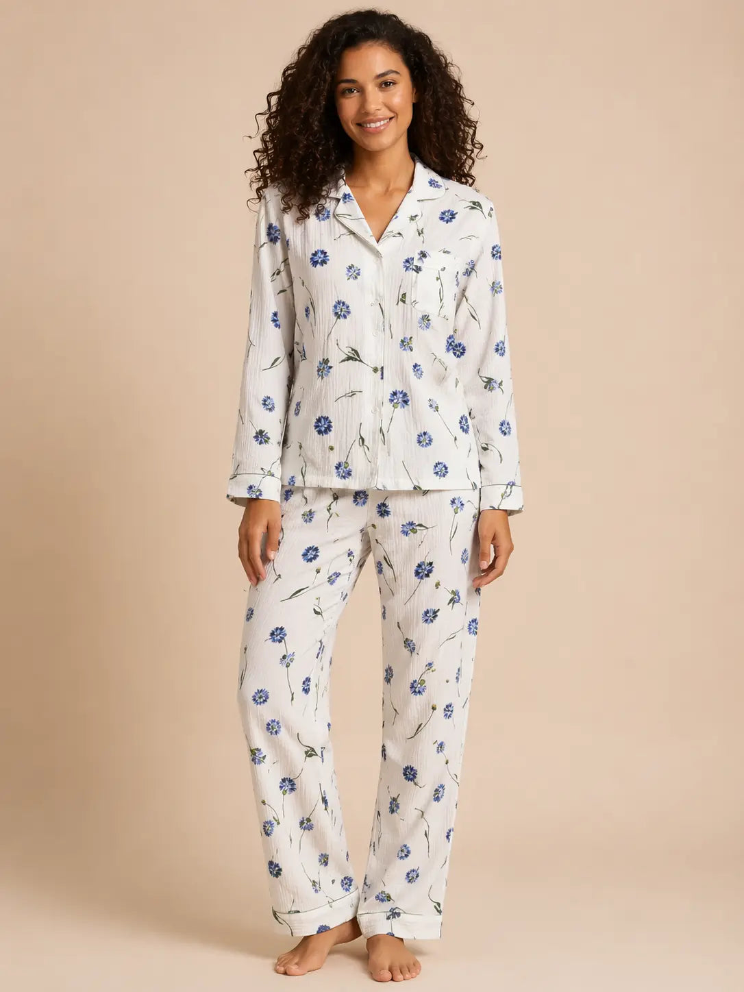 Pyjama femme - ensemble fleur bleur de coton LB Pyjama