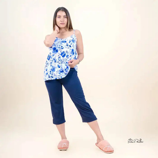 Pyjama femme ensemble fleur bleu et rêveuse LB Pyjama